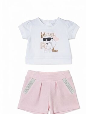 Karl Lagerfeld White Tee with Light Pink Shorts Set